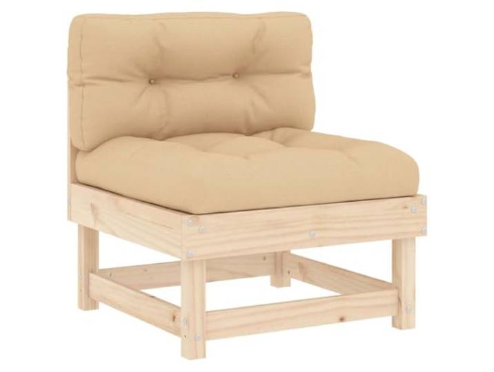Coespram Garten Mittelsofa mit Kissen Massivholz Kiefer 61x60,5cm Modulares Sitzelement aus unbehandeltem Kiefernholz inklusive beigen Polstern fuer flexible Balkon und Terrassen Lounges.