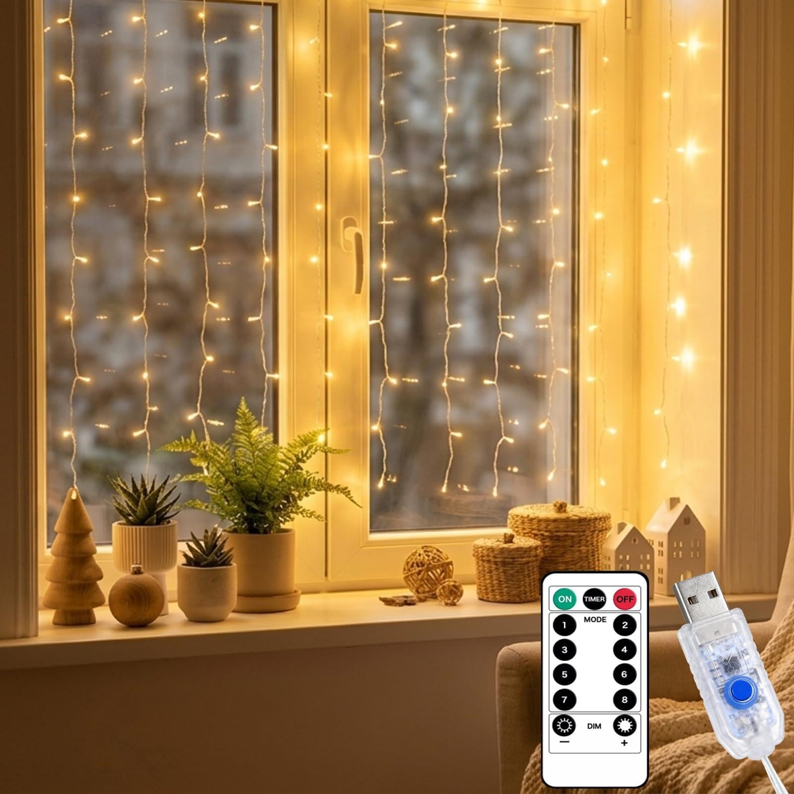 Selius Led Gordijn Warm Wit Licht - 1x1 Meter - 100 Leds - USB Voeding