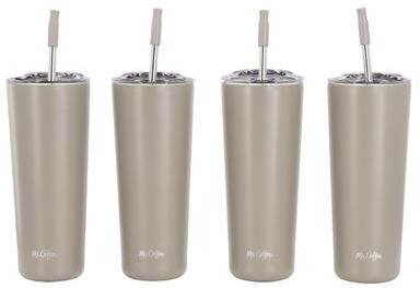 Mr. Coffee 4 Piece 23 oz Stainless Steel Tumbler Set with Lids and Straws in Taupe