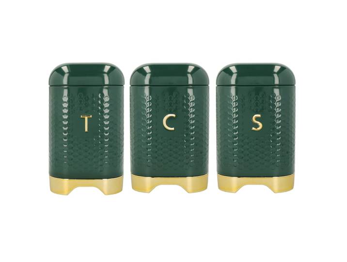 Set De 3 Boîtes à Thé, Café Et Sucre En Acier Vert