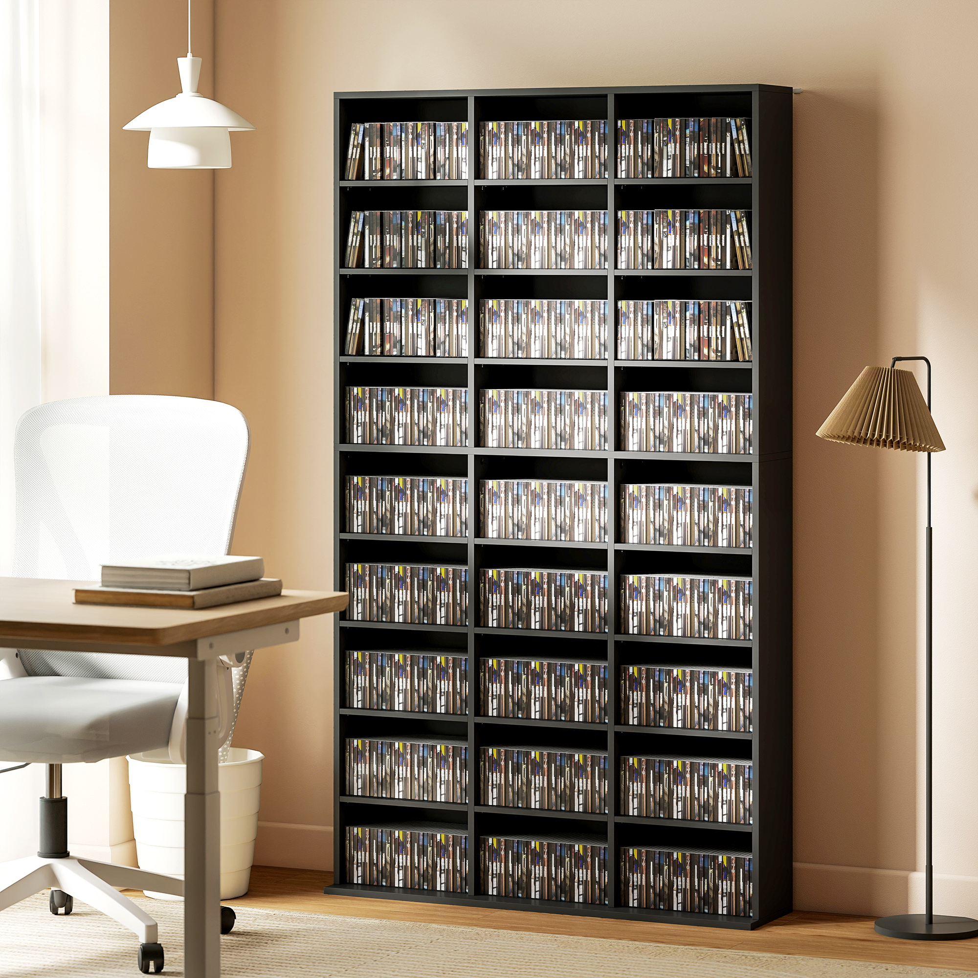 Homcom Mobile Porta CD a 9 Ripiani con 21 Ripiani, Scaffale Porta 835 CD/500 DVD/640 Blu-ray Salvaspazio, 100x24x175 cm, Nero   Aosom Italy