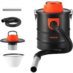 VEVOR Aschesauger 1200W Tragbarer Kaminsauger 15L Stahltank Schwarz/Orange, Staubsauger mit Blasfunktion für Kamin Pelletofen Grill & Feuerschalen, Dual-Filtersystem, mit Rollen Griff & 0,8 m Schlauch