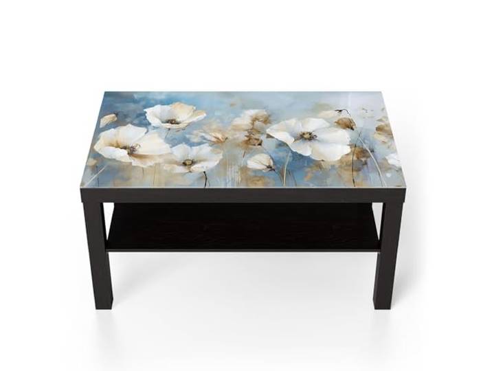 DEQORI Glastisch schwarz groß 90x50 cm Motiv Abstrakte Blütenpracht ausgefallener Beistelltisch aus Glas Hochglanz Couchtisch fürs Wohnzimmer moderner Couch Tisch mit Design