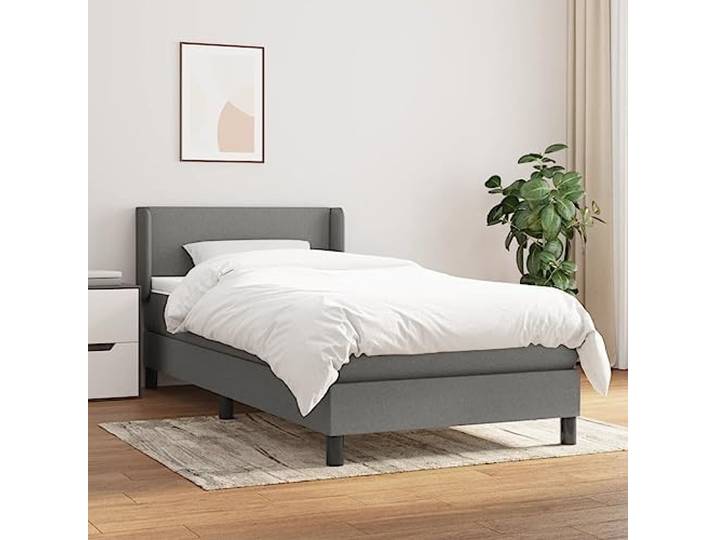 RJPLMFV Lattenrost, komplett, 100 x 200 cm, Dunkelgrau, Stoff Matratze mit Taschenfedern, mittelfest, Kopf verstellbar, langlebig