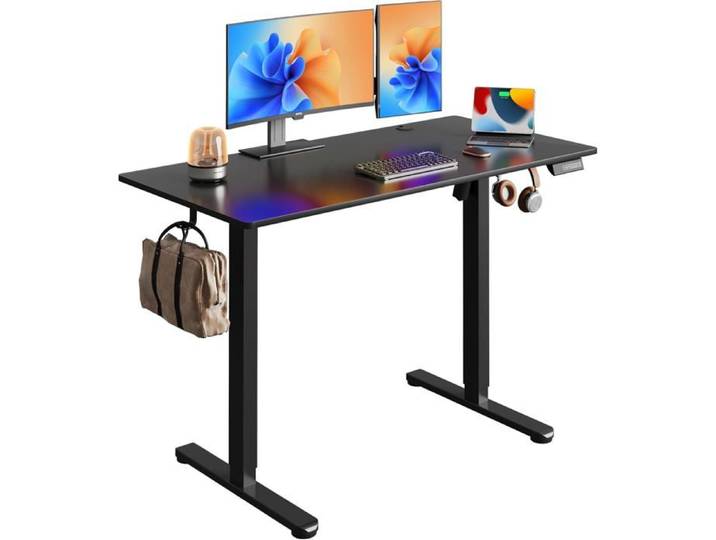 DEVAISE Bureau assis-debout réglable 120 × 60 cm plateau monobloc moteur silencieux 3 mémoires noir