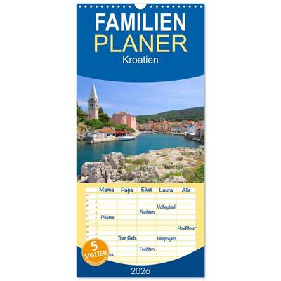 Familienplaner 2026 - Kroatien mit 5 Spalten (Wandkalender, 21 x 45 cm) CALVENDO