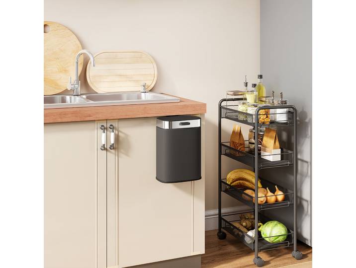 HOMCOM Poubelle Cuisine Acier Inox Noir avec Cuve Amovible
