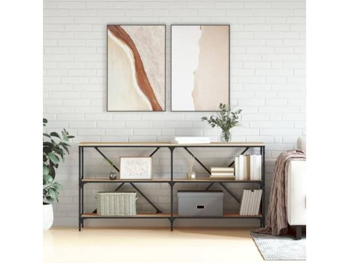 HKGNMBS Konsolentisch Eiche Sonoma 160 x 30 x 75 cm aus mehreren Schichten Sperrholz, Eisen, verstellbare Füße, X-Traversen, Wandbefestigung, Montage erforderlich