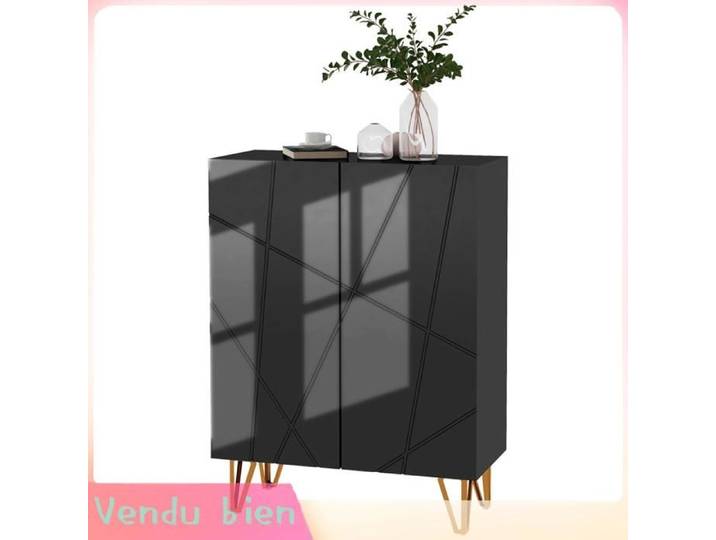 LIA Meuble à chaussures meuble de rangement à chaussures 2 portes étagères réglables 72 x 31 5 x 95 cm noir laqué