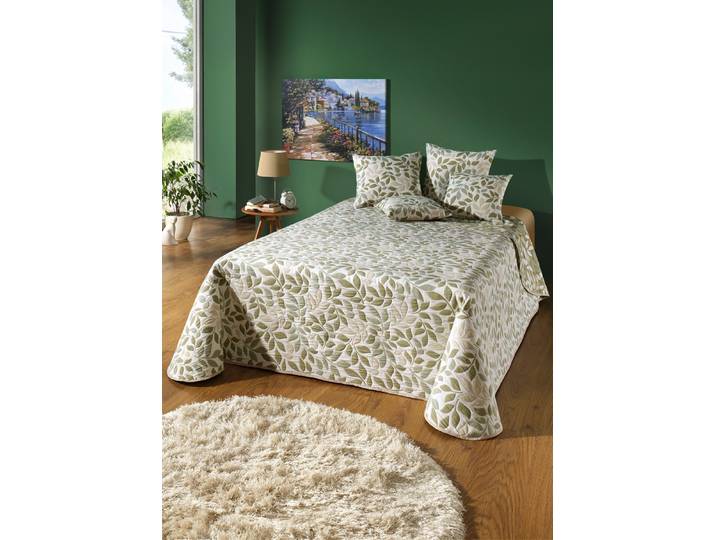 Hochwertige Tagesdecke mit Bandeinfassung, Grün, Größe 914 (Doppelbett, 270x210 cm)