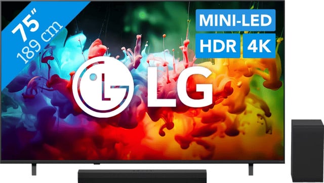 LG QNED70 Mini-LED Smart TV 75 inch met LG DS40T Soundbar Set