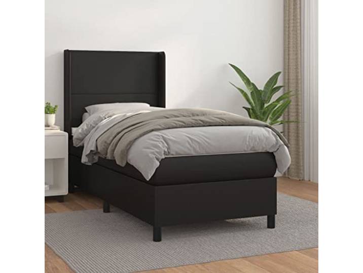 Kunstleder Boxspringbett verstellbares Kopfteil Taschenfederkernmatratze Boxspringbett mit Matratze Schwarz 90x200 cm Kunstleder Bett mit Taschenfederkern Topper Verstellbares Kopfteil