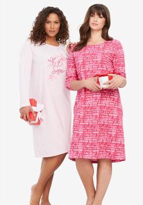 Plus Size Women's 2-Pack Long-Sleeve Sleepshirt by Dreams & Co. in Pink Let It Snow (Size M/L) Nightgown
