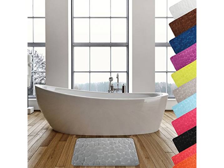 MSV – Mikrofaser-Badematte „Pebble“ – Saugfähig und rutschfest – 50 x 80 cm – Hellgrau – Weich und schnelltrocknend – Ideal für Bad und Dusche