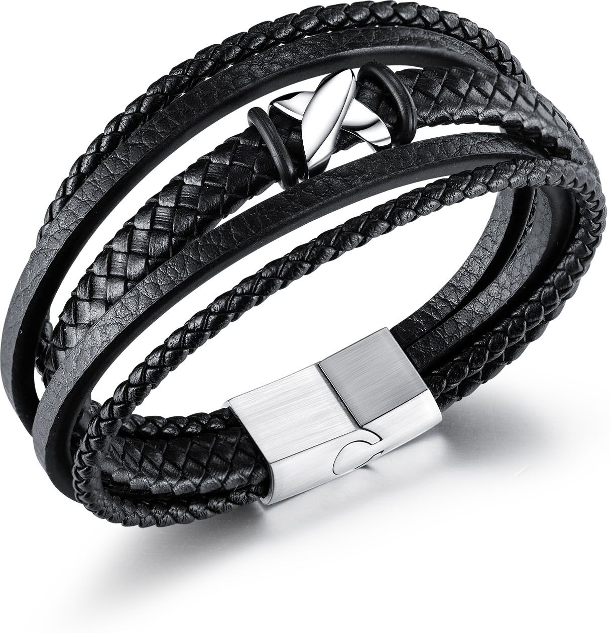 Armband FIRETTI "Schmuck Geschenk Armschmuck Armkette Kreuz", schwarz (edelstahlfarben, schwarz), Armbänder, 21cm, Edelstahl Kautschuk Lederimitat, Edelstahl, Kautschuk, Lederimitat, Armband