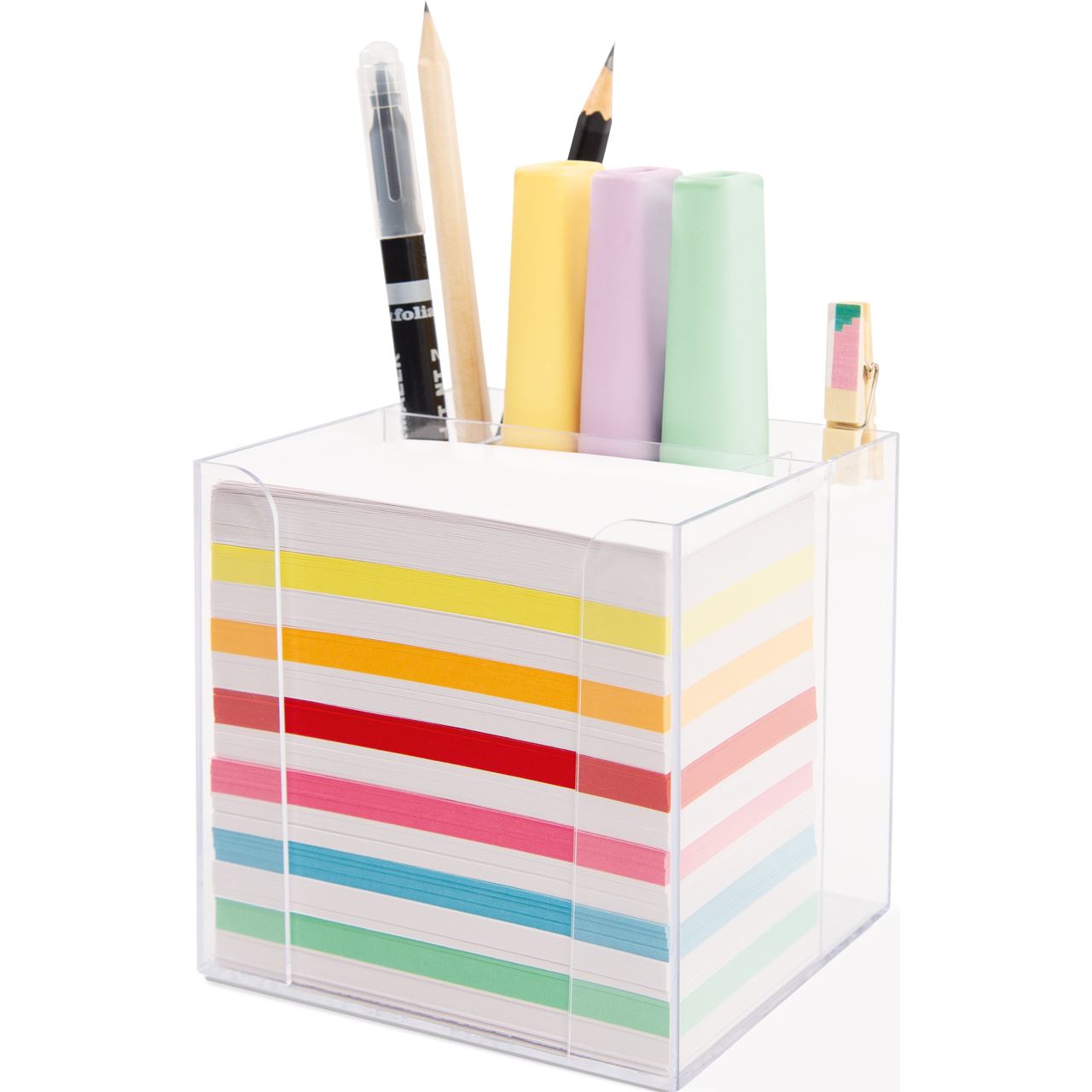 folia Zettelbox mit Stiftehalter transparent inkl. 700 Notizzettel farbig sortiert