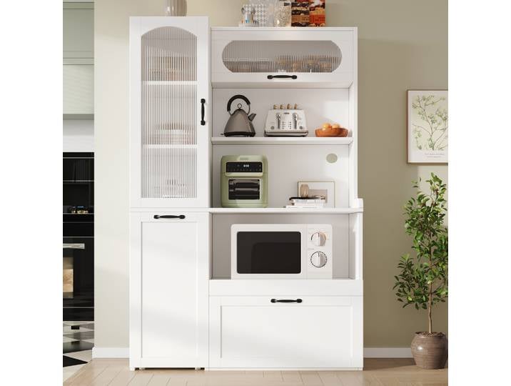 Armoire de cuisine moderne, armoire de rangement multifonctionnelle avec étagères réglables, étagère extensible, verre trempé