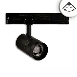ISOLED 3-Phasen LED Schienen-Strahler, 12W, fokussierbar 20°-55°, CRI92, DALI dimmbar, schwenkbar, 4000K, schwarz matt ISO-116114