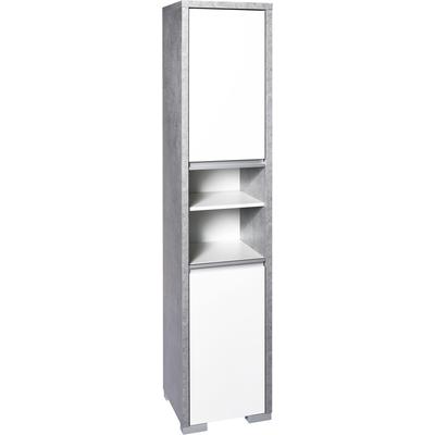 Hochschrank SCHILDMEYER "Bello, Hochschrank, Made in Germany, B: 34,5 cm", grau (steingrau, weiß glanz), B:34,5cm H:154,5cm T:33cm, Holzwerkstoff, Schränke, Hochschrank, Solide Verarbeitung - Dieses Produkt ist in Deutschland gefertigt
