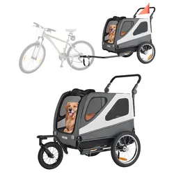 VEVOR Hundeanhänger, bis zu 45 kg, 2-in-1-Fahrradanhänger für kleine & große Hunde, klappbarer Rahmen mit Schnellspannrad, universelle Fahrradkupplung, inkl. Flagge, interne Leine, 1390x770x845 mm