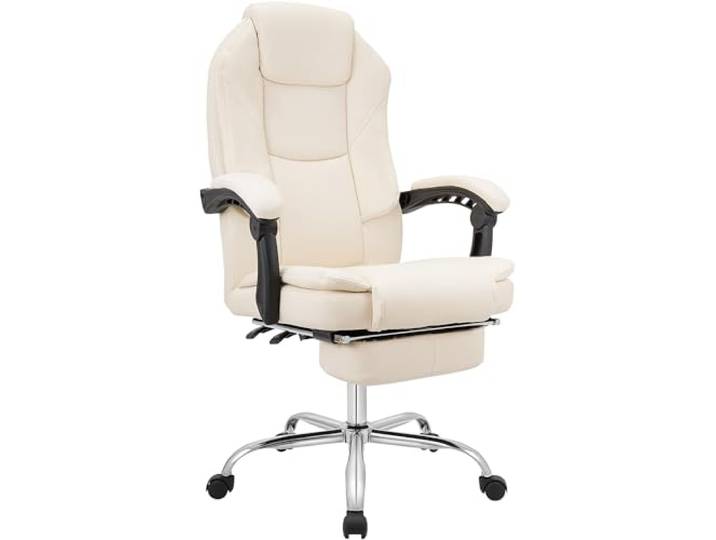 CLP Chaise de Bureau Ergonomique avec Repose-Pieds Castle\, Chaise de Bureau rembourrée en Similicuir\, pivotante et réglable en Hauteur Couleur:crème