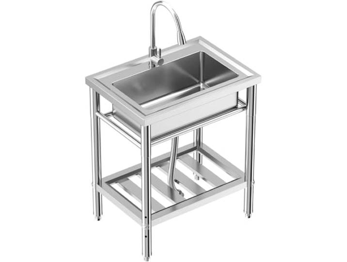Küchenspüle Spültisch Freistehend Edelstahl Waschbecken Edelstahl-Spüle mit Wasserhahn, Ablage & Zubehör, Komplettset für Küche, Bad, Gewerbe 70x50x86 cm, Rostfrei & Langlebig