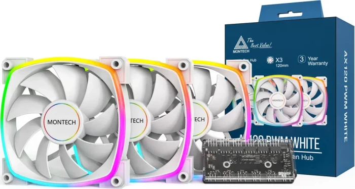 Montech AX120 PWM ARGB Lüfter, 3er Pack, weiß - 120mm