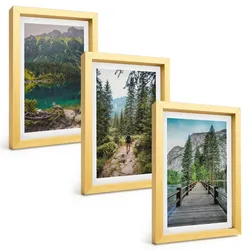 BILDER SET 3er Set - 20x30 cm Goldrahmen - Berge, Seen, Wälder, Wege