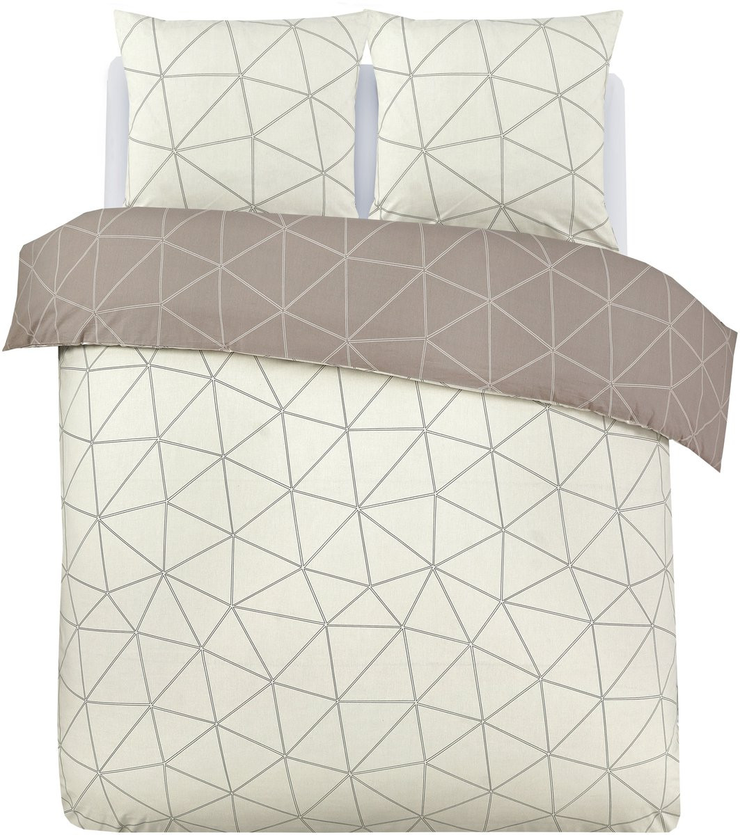 VISION Hugo Flanel Tweepersoons Dekbedovertrekset - 100% Katoen Flanel - Beige - Dekbedovertrek 200 x 200 cm met 2 slopen