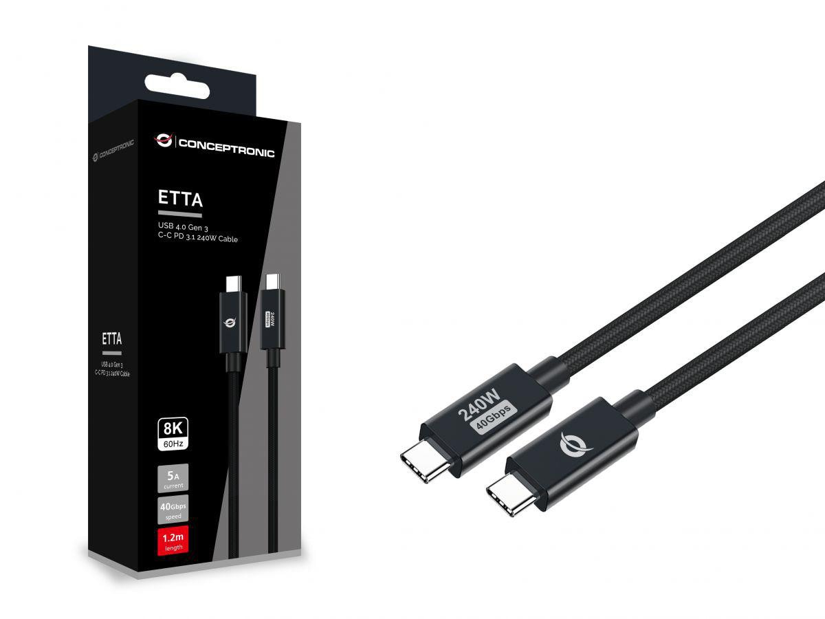 Conceptronic ETTA04B12 USB 4.0 Gen 3 C-C PD 3.1 240W Ladekabel 1.2m 110560707101