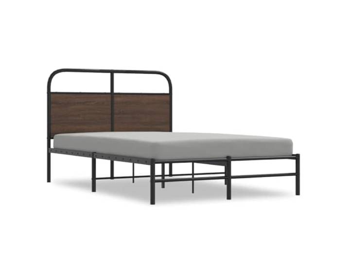 PUGYNBK Bettgestell 135 x 190 cm, Eichenholz Robuster Metallsockel, Kopfteil, Lattenrost, ohne Matratze