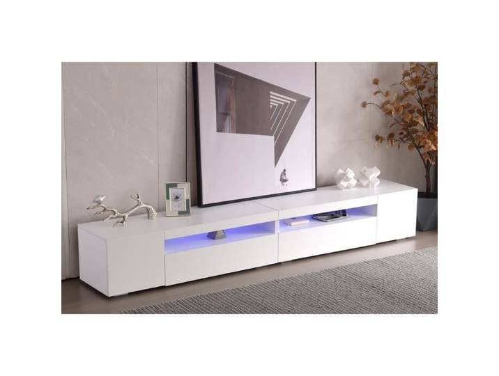 Meuble TV - MODERNLUXE - 4 portes - 2 étagères - LED - Blanc