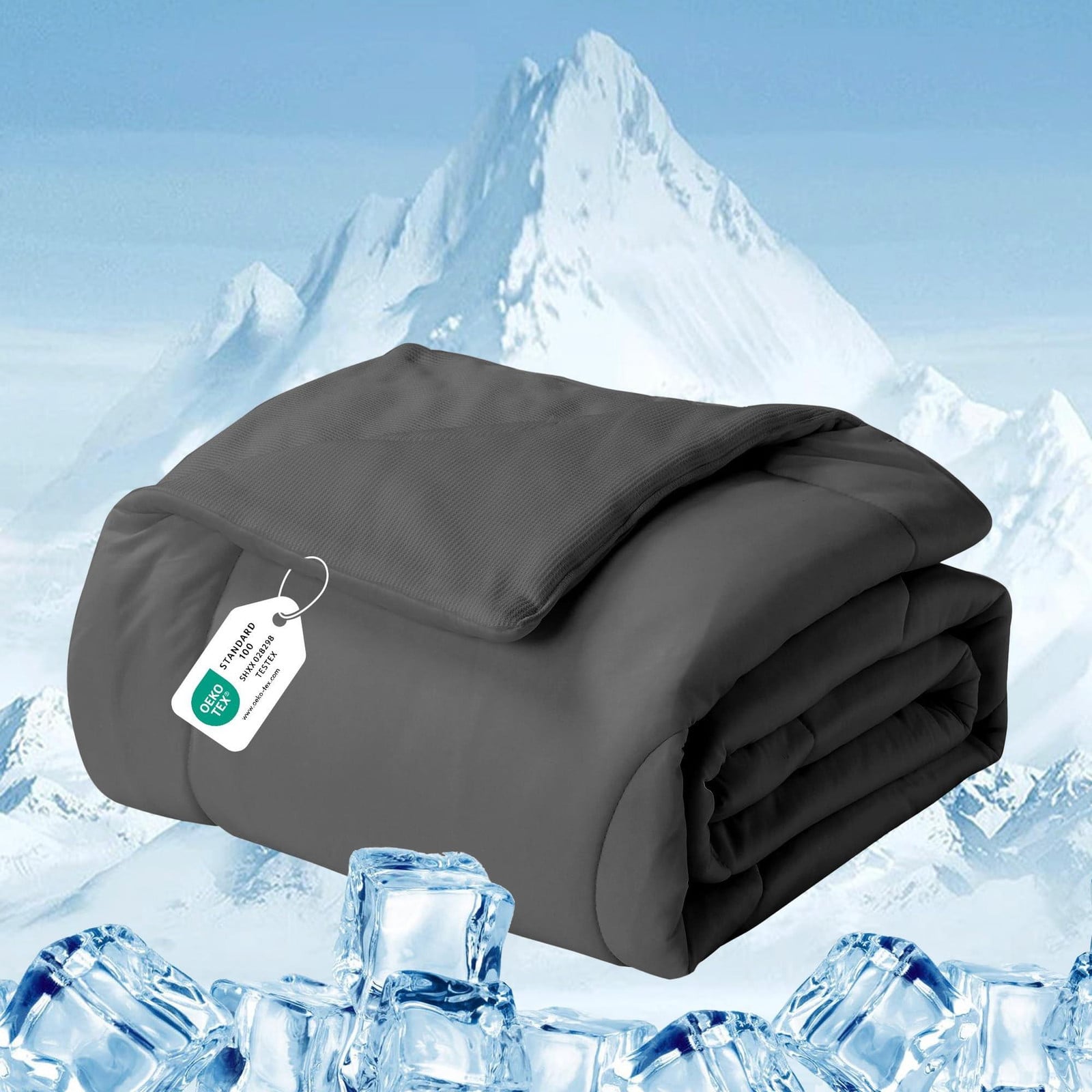 Omgoods Cooling Blanket - Dubbelzijdig Waffle Grid en Ice Silk Dekbed - Donkergrijs - 220 x 240 cm