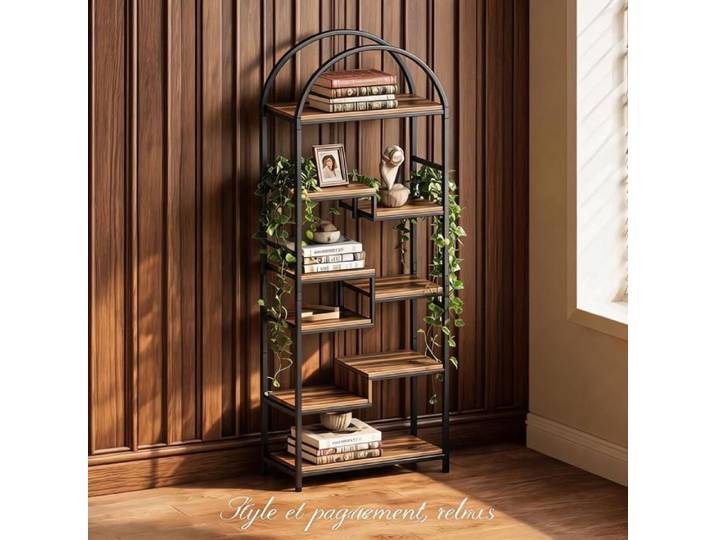 JoyGarden Étagère industrielle en métal noir bibliothèque compacte 60 cm étagères en fer cintré bureau ou salon - Retro