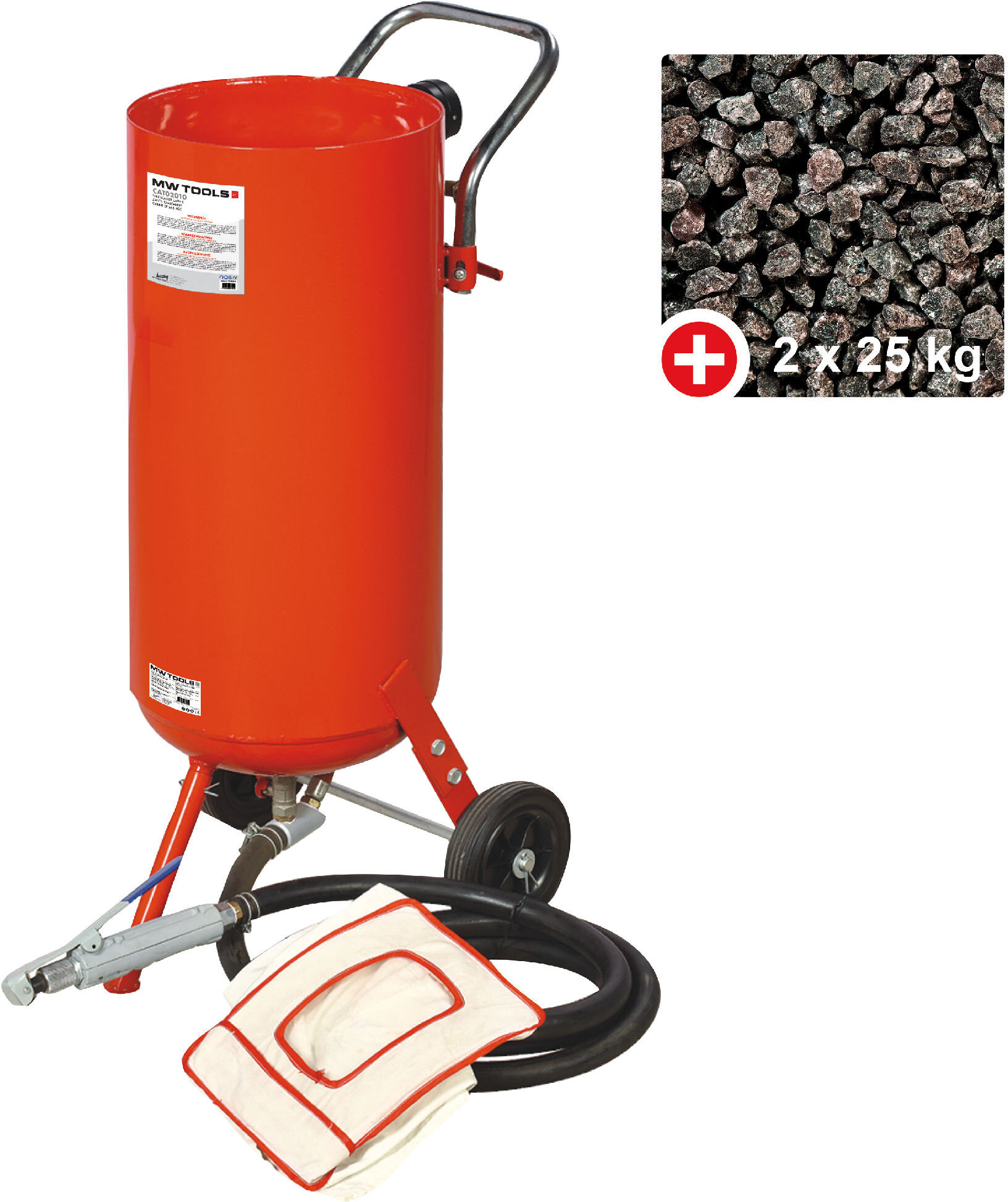 Sableuse mobile pro 75L + 50 kg d'abrasifs usage unique MW Tools CAT02010PACK1