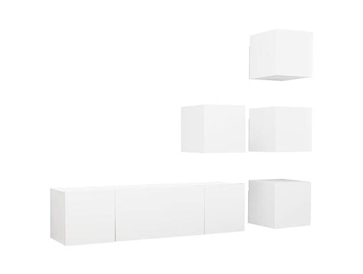 Todiikf 6-TLG TV Schrank Set Hängend HiFi Lowboard Wandboard Weiß Platzsparendes Wandmöbel Set für Wohnzimmer und Schlafzimmer mit viel Stauraum für Receiver, Medien und Dekoration.
