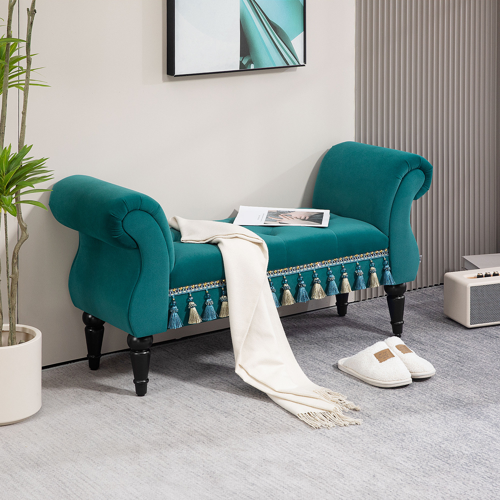 Homcom Poltrona Imbottita, Sitzbank, Design Vintage, fino a 150 kg, 117x40x58 cm, Verde