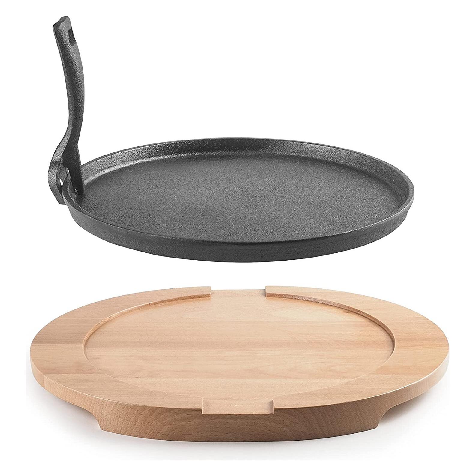 Ibili Gusseisenplatte + Holzplatte 26-34 cm Ideal für das Kochen von Fleisch und Gemüse (Bratpfanne, Gusseisen, 26 x 2.50 cm) (49374541)
