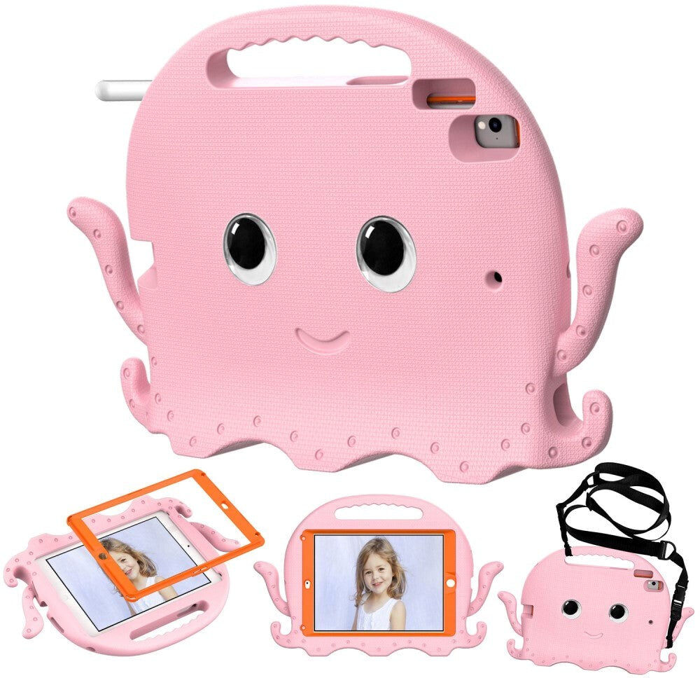 TABLETCOVERS.DK iPad (2018) / iPad (2017) / iPad Air 2 / iPad Pro 9.7" Børnecover m. Skulderstrop - Blæksprutte Tema - Lyserød