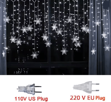 Inspire Essentials SnowGlow 3.2 M Snowflake LED Curtain Lights Waterproof Holiday Fairy String Decor us Plug 110v white