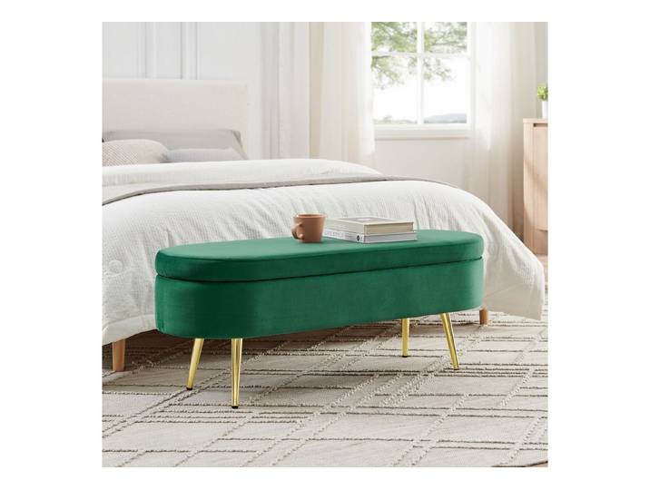 REDOM Polsterbank Inkl. 20L Fach, stabiler Holzrahmen (Packung, 1-St., Polsterbank mit Stauraum 110x40x42 cm, Samt-Bezug, Dunkelgrün), Ideal als Sitzbank & Aufbewahrung für Schuhe & Accessoires