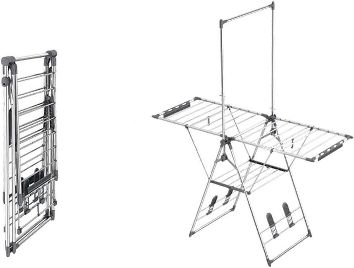 Inklapbaar RVS Kledingrek - Staand Wasrek - Telescopisch Verstelbaar - Zilver