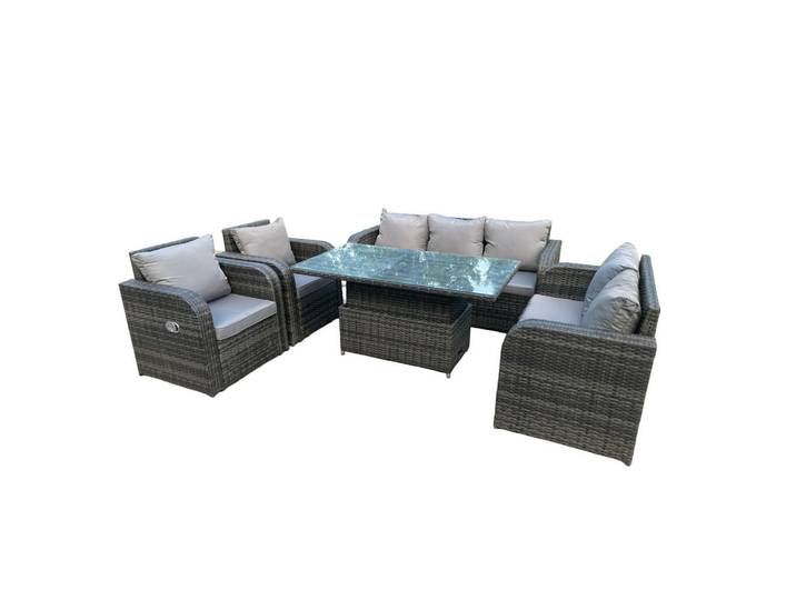Fimous Gartenmöbel-Set Polyrattan 7-Sitzer, Dunkelgrau, Metall, Kunststoff, Glas, Füllung: Schaumstoff,Schaumstoff, rechteckig, Gartenmöbel, Gartengarnituren, Gartenmöbel-Sets
