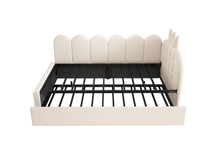 Oxeza Polsterbett 90/200 cm Beige mit Ausziehbett 90/190 cm, ohne Matratze, Mode, 90x200 cm, Schlafzimmer, Betten, Polsterbetten