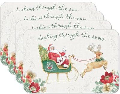 CounterArt Holiday Traditions 4 Pack Reversible Easy Care Flexible Plastic Placemats Made in The USA BPA Free Easily Wipes Clean