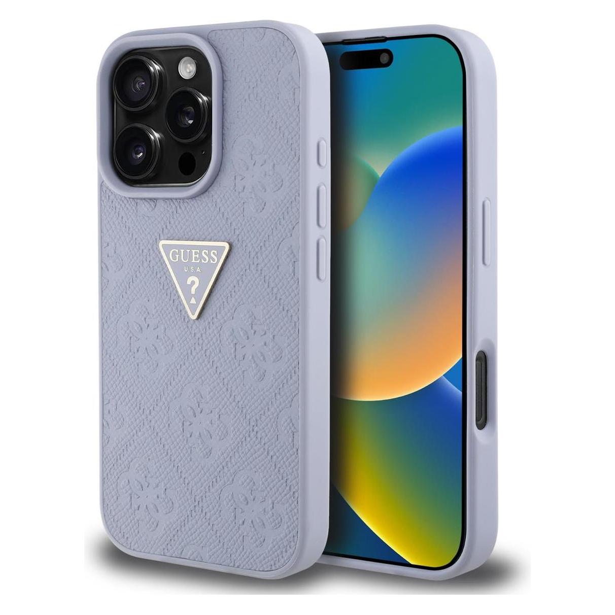 Guess Hardcase PU Grained Hot Stamp 4G Triangle Metal Case for iPhone 16 Pro Max 6,9" Purple (Apple iPhone 16 Pro Max) (GUE004414-0)