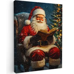 LEINWANDBILD Weihnachtsmann - Weihnachten - Winter - Weihnachtsbaum Wandbild Wohnzimmer 60x80 cm