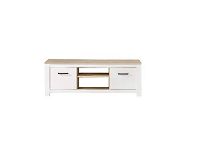 FORTE Elara TV-Unterschrank mit 2 Türen, Holzwerkstoff, Weiß Matt / Bianco Eiche, 161,4 x 54,1 x 42,2 cm