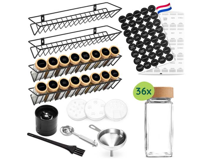 XIVADA Kruidenrek ophangbaar met 36 kruidenpotjes - 240 kruidenlabels