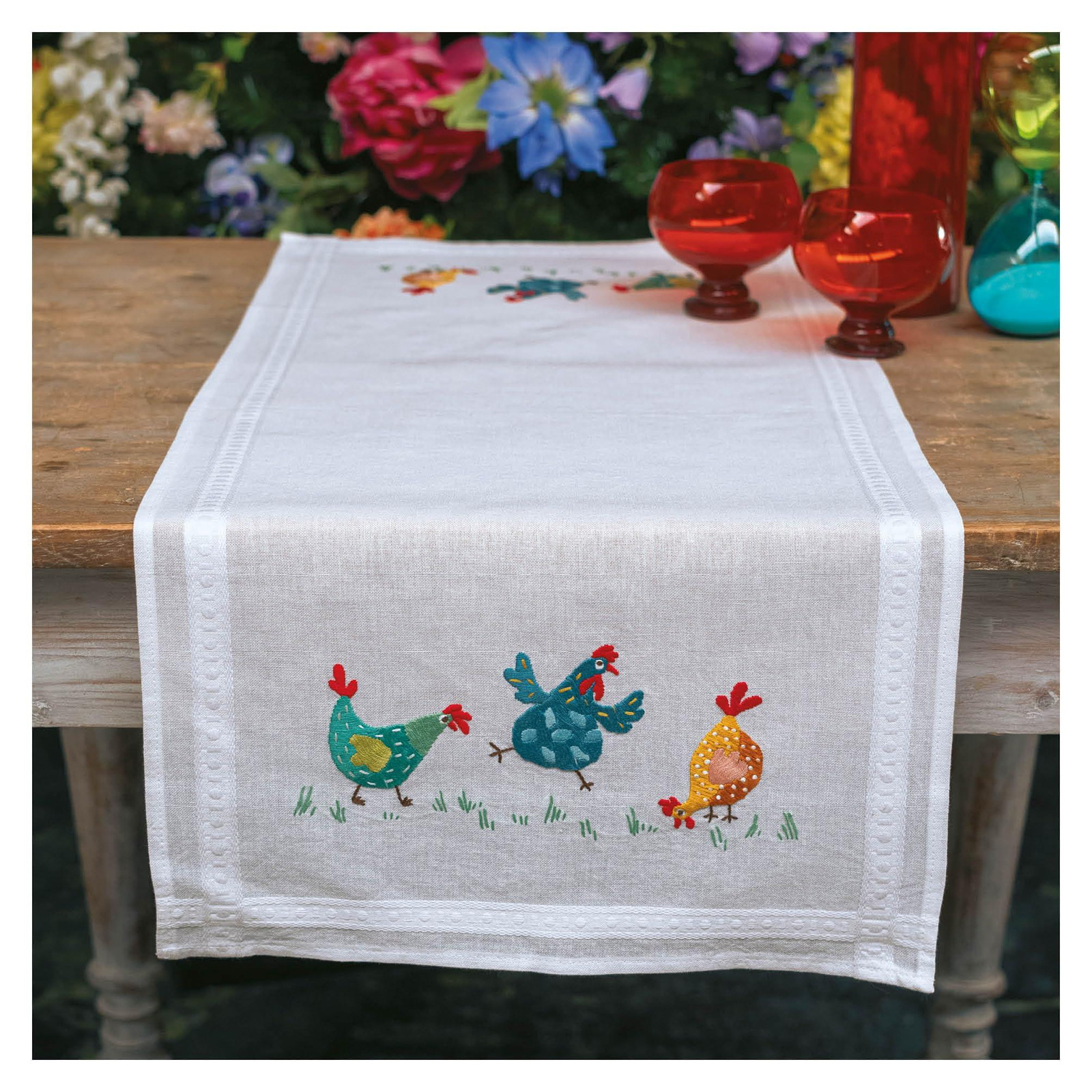 Dripio Borduurpakket voor volwassenen: Kleurrijke kippen, 40 x 100 cm
